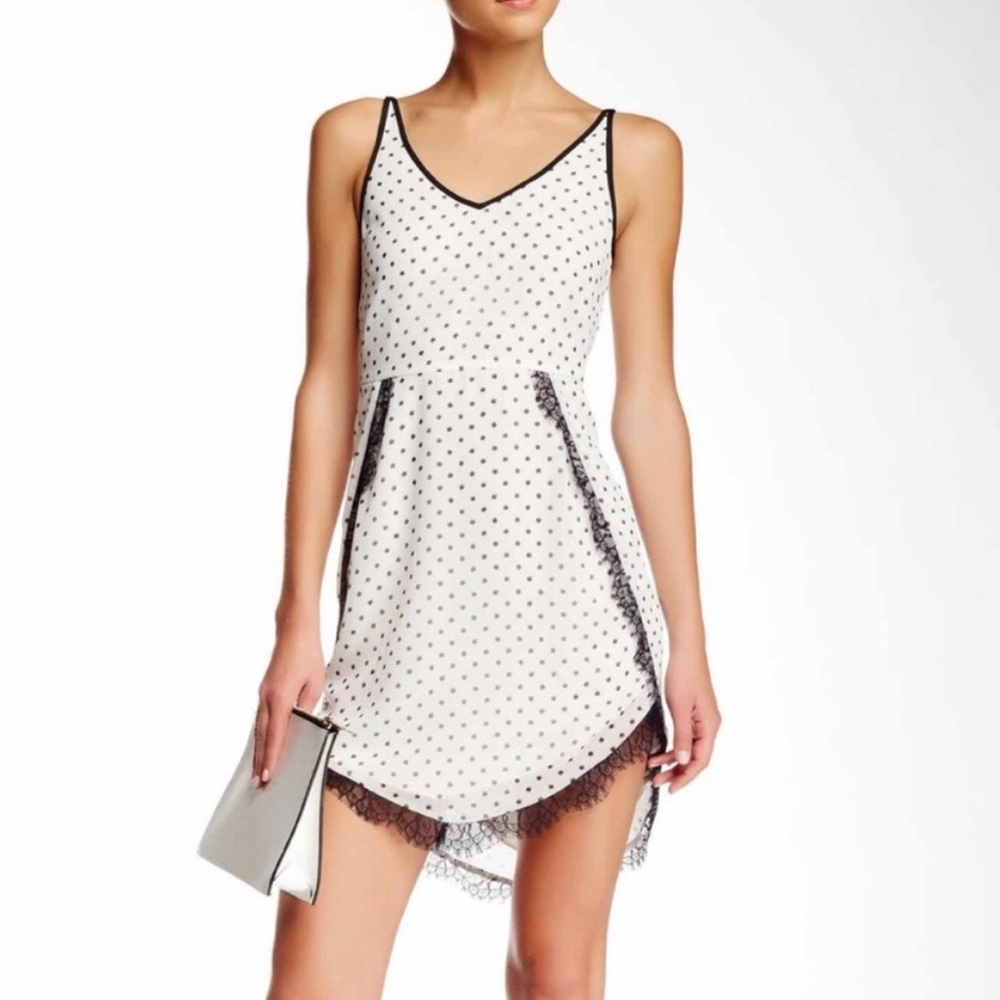 Y2K Lace Black White Polka Dot Sleeveless Mini Dress Coquette Dainty Size 0
